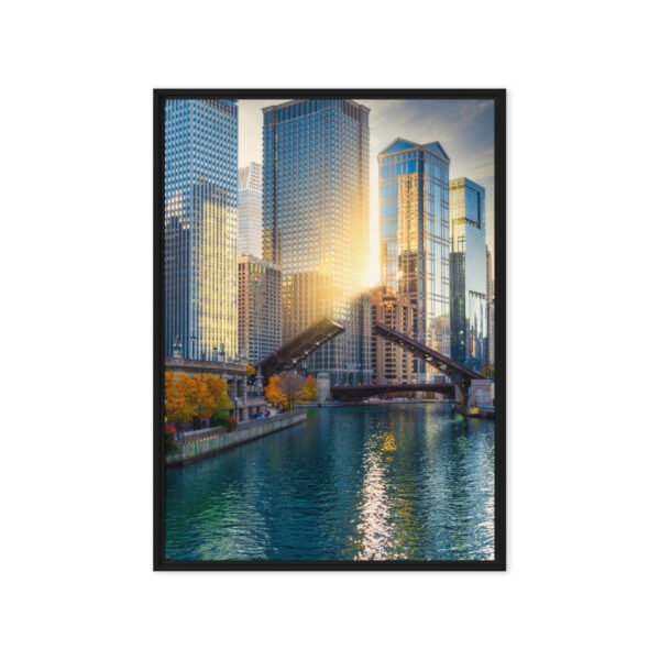 Chicago River Golden Hour Framed Canvas