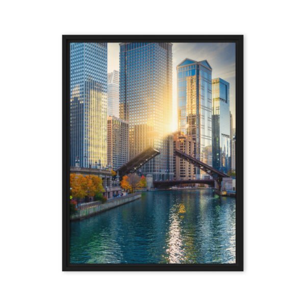 Chicago River Golden Hour Framed Canvas