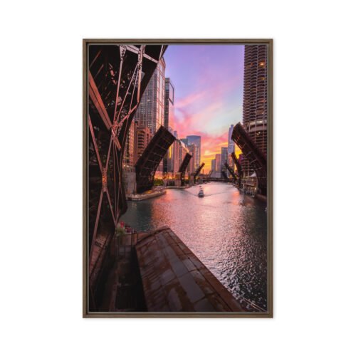 Chicago River Sunset Framed Canvas