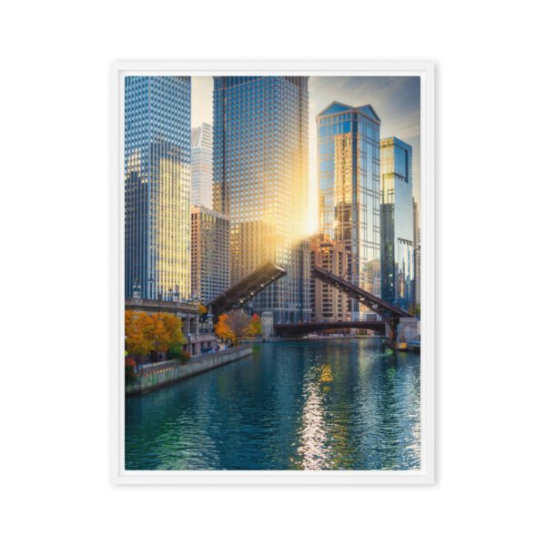 Chicago River Golden Hour Framed Canvas