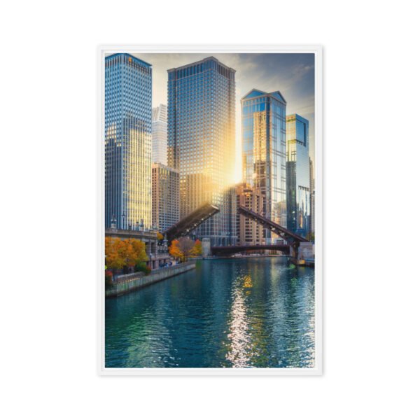 Chicago River Golden Hour Framed Canvas