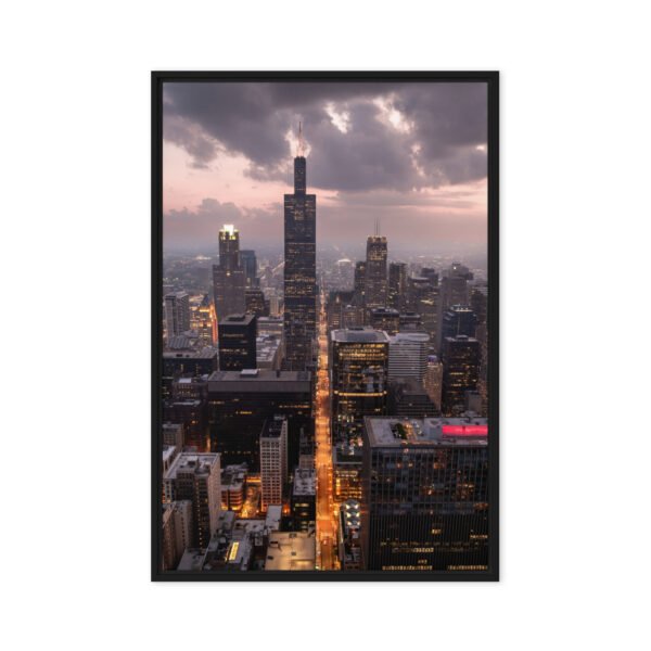Chicago Twilight Skyline Framed Canvas