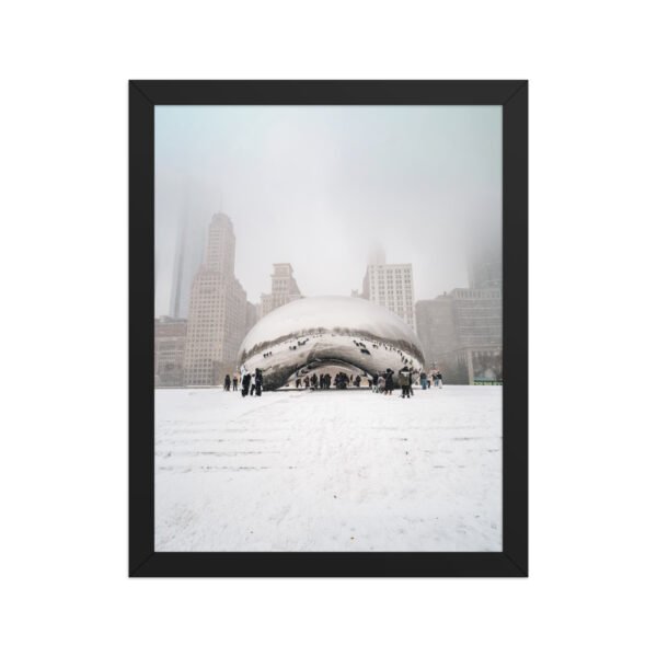 Chicago Snowy Cloud Gate Winter Enhanced Matte Paper Framed Poster