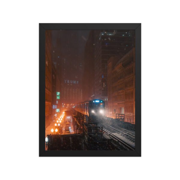Chicago Snowy Night L Train Enhanced Matte Paper Framed Poster
