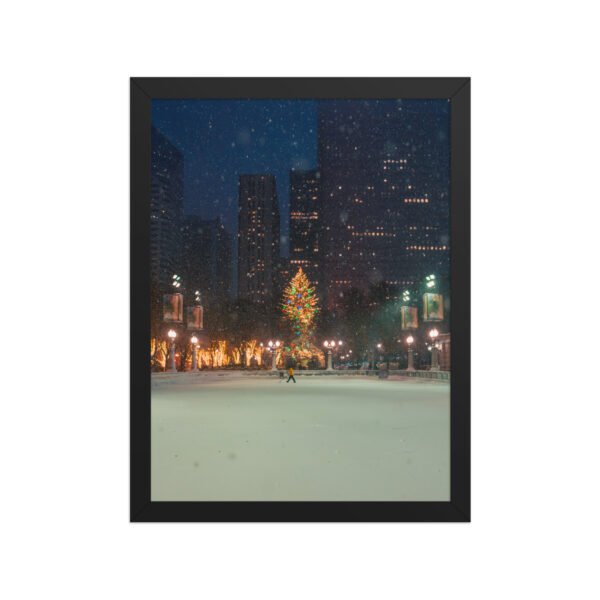 Chicago Winter Christmas Tree Night Enhanced Matte Paper Framed Poster