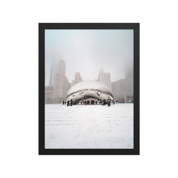 Chicago Snowy Cloud Gate Winter Enhanced Matte Paper Framed Poster
