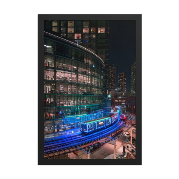 Chicago Neon L Train Night Enhanced Matte Paper Framed Poster