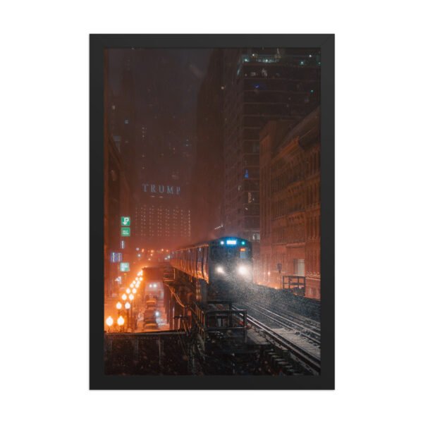 Chicago Snowy Night L Train Enhanced Matte Paper Framed Poster