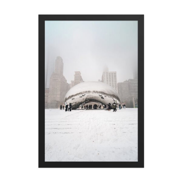 Chicago Snowy Cloud Gate Winter Enhanced Matte Paper Framed Poster