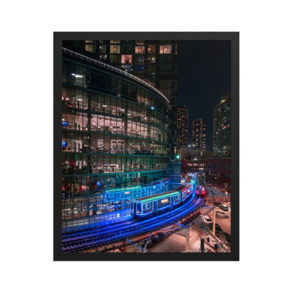 Chicago Neon L Train Night Enhanced Matte Paper Framed Poster