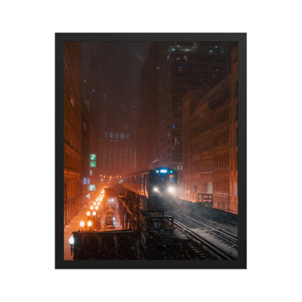 Chicago Snowy Night L Train Enhanced Matte Paper Framed Poster