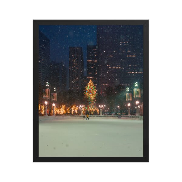Chicago Winter Christmas Tree Night Enhanced Matte Paper Framed Poster
