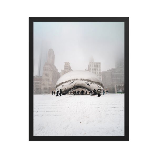 Chicago Snowy Cloud Gate Winter Enhanced Matte Paper Framed Poster