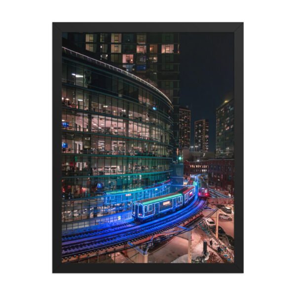 Chicago Neon L Train Night Enhanced Matte Paper Framed Poster