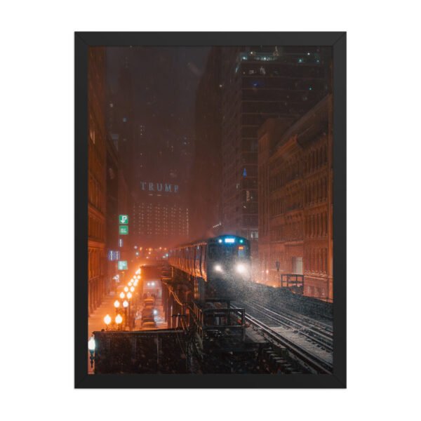 Chicago Snowy Night L Train Enhanced Matte Paper Framed Poster