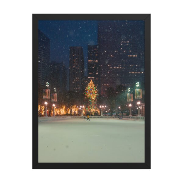 Chicago Winter Christmas Tree Night Enhanced Matte Paper Framed Poster