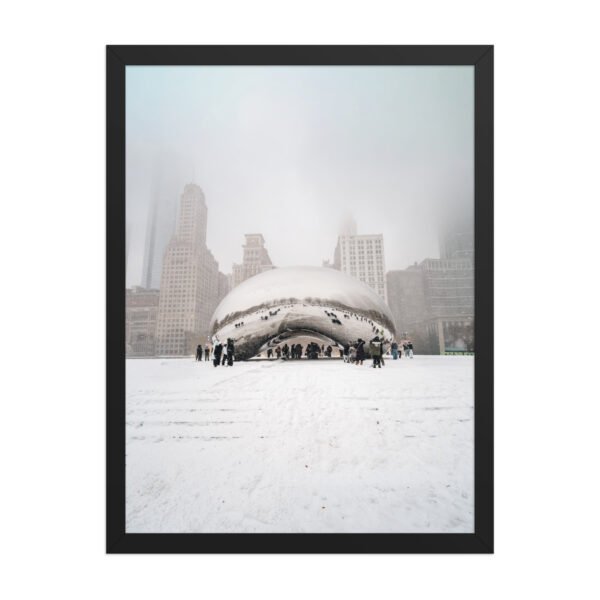 Chicago Snowy Cloud Gate Winter Enhanced Matte Paper Framed Poster