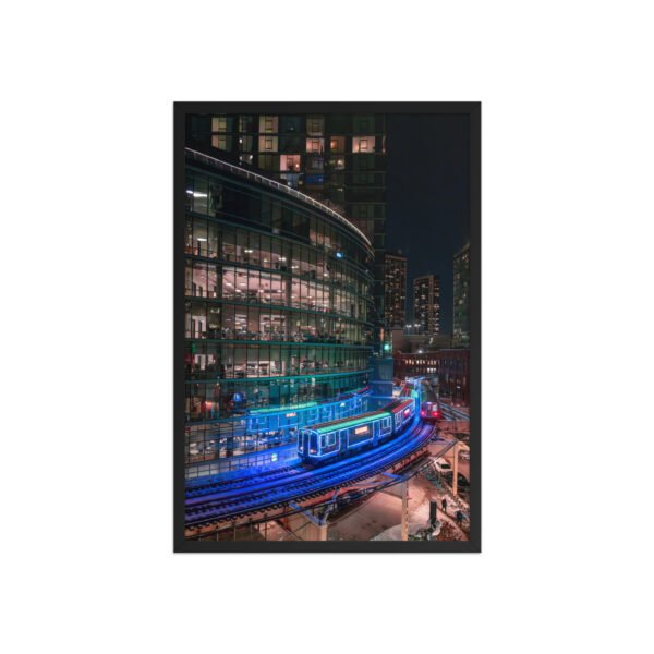 Chicago Neon L Train Night Enhanced Matte Paper Framed Poster