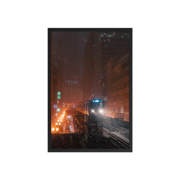 Chicago Snowy Night L Train Enhanced Matte Paper Framed Poster