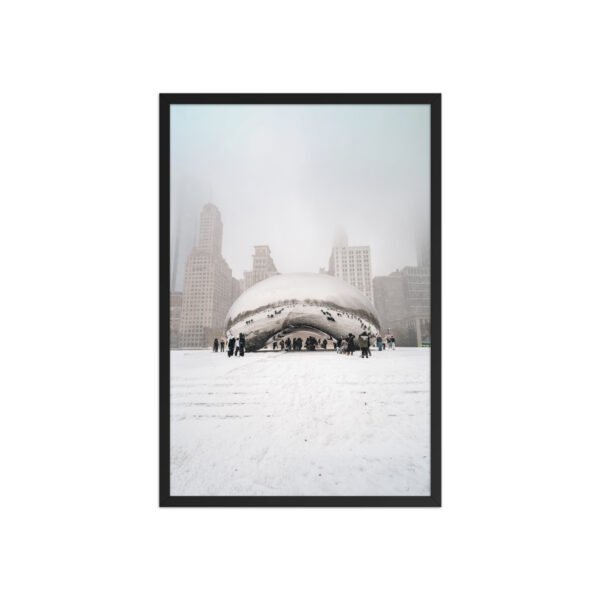 Chicago Snowy Cloud Gate Winter Enhanced Matte Paper Framed Poster