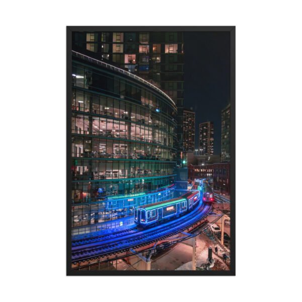 Chicago Neon L Train Night Enhanced Matte Paper Framed Poster