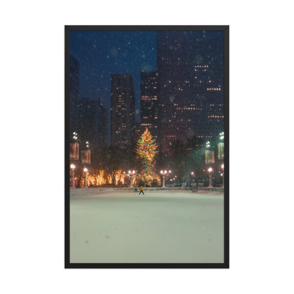 Chicago Winter Christmas Tree Night Enhanced Matte Paper Framed Poster