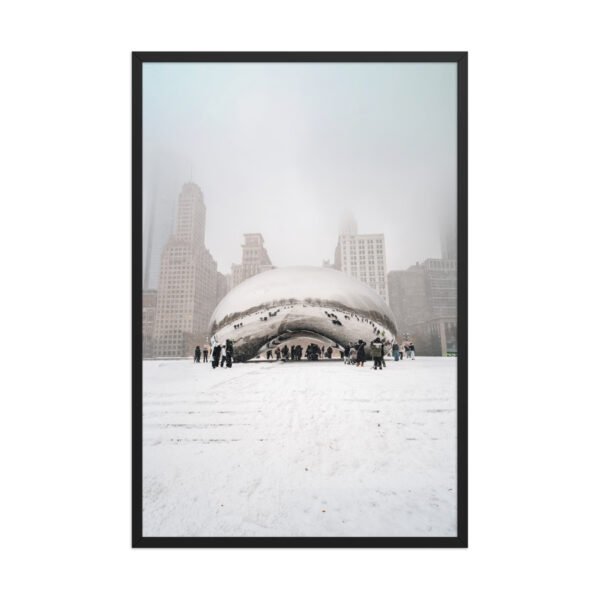Chicago Snowy Cloud Gate Winter Enhanced Matte Paper Framed Poster