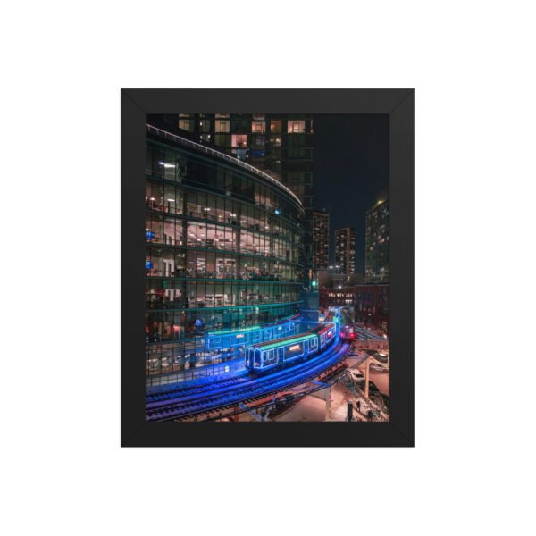 Chicago Neon L Train Night Enhanced Matte Paper Framed Poster