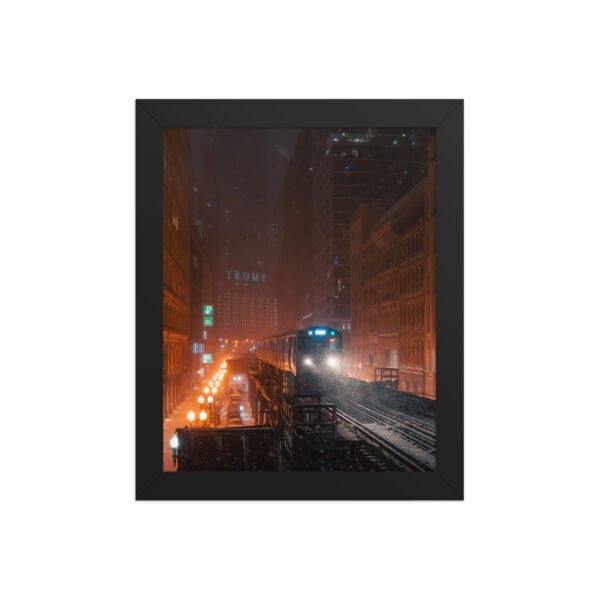 Chicago Snowy Night L Train Enhanced Matte Paper Framed Poster