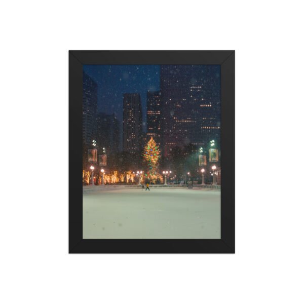 Chicago Winter Christmas Tree Night Enhanced Matte Paper Framed Poster