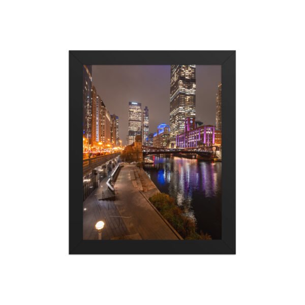 Chicago River Night City Lights Enhanced Matte Paper Framed Poster