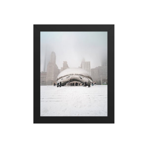 Chicago Snowy Cloud Gate Winter Enhanced Matte Paper Framed Poster