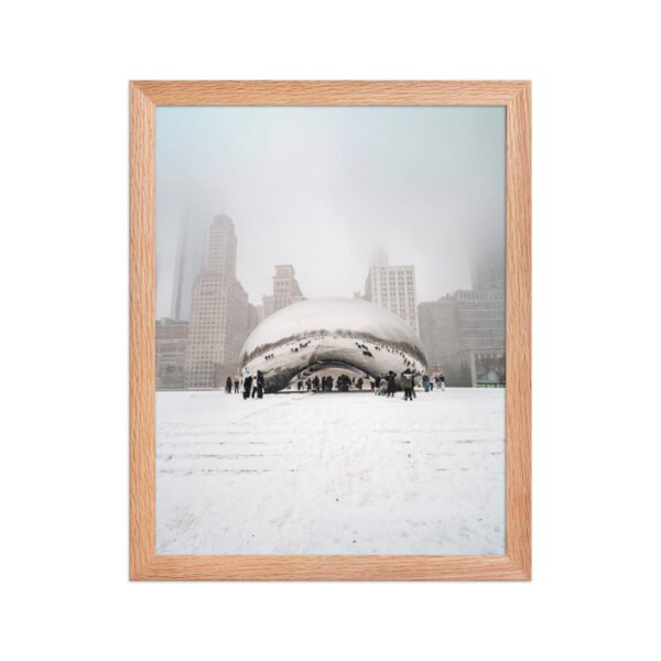 Chicago Snowy Cloud Gate Winter Enhanced Matte Paper Framed Poster