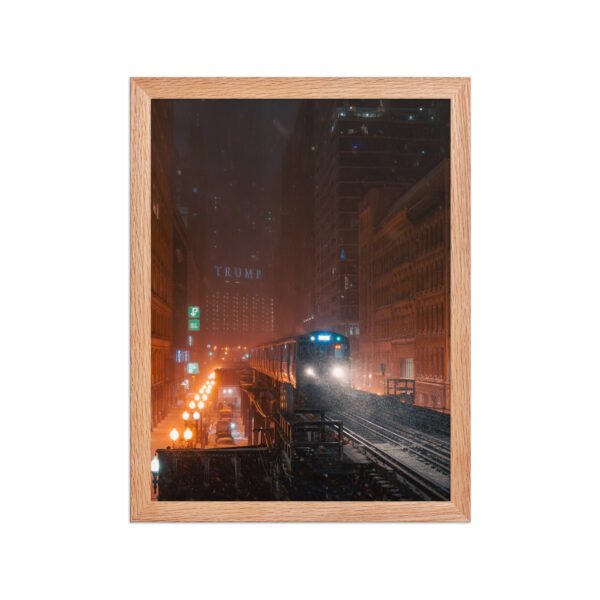 Chicago Snowy Night L Train Enhanced Matte Paper Framed Poster