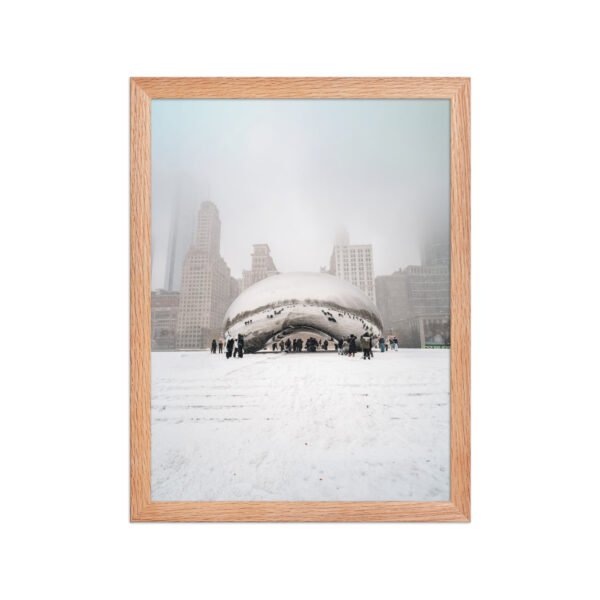 Chicago Snowy Cloud Gate Winter Enhanced Matte Paper Framed Poster