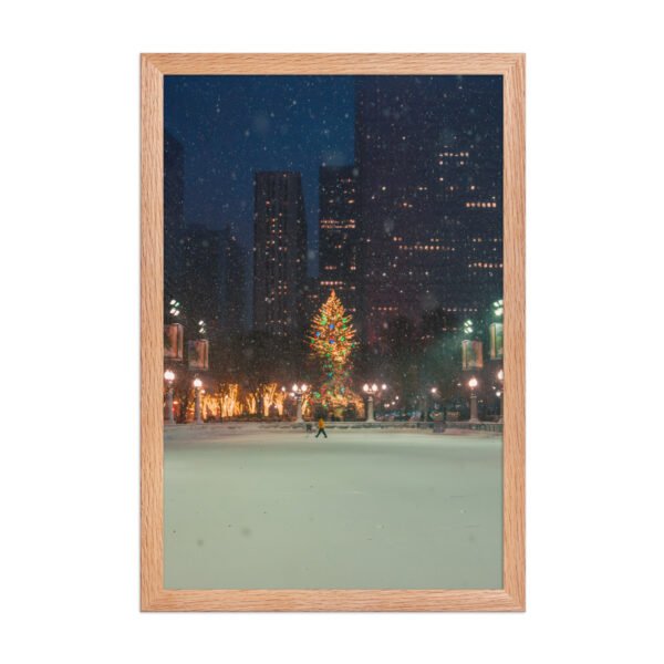Chicago Winter Christmas Tree Night Enhanced Matte Paper Framed Poster