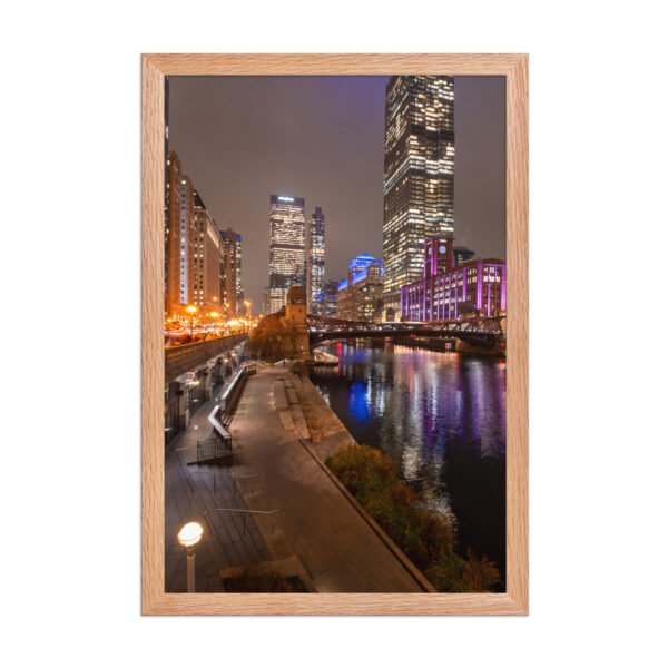 Chicago River Night City Lights Enhanced Matte Paper Framed Poster