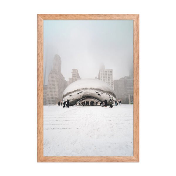 Chicago Snowy Cloud Gate Winter Enhanced Matte Paper Framed Poster