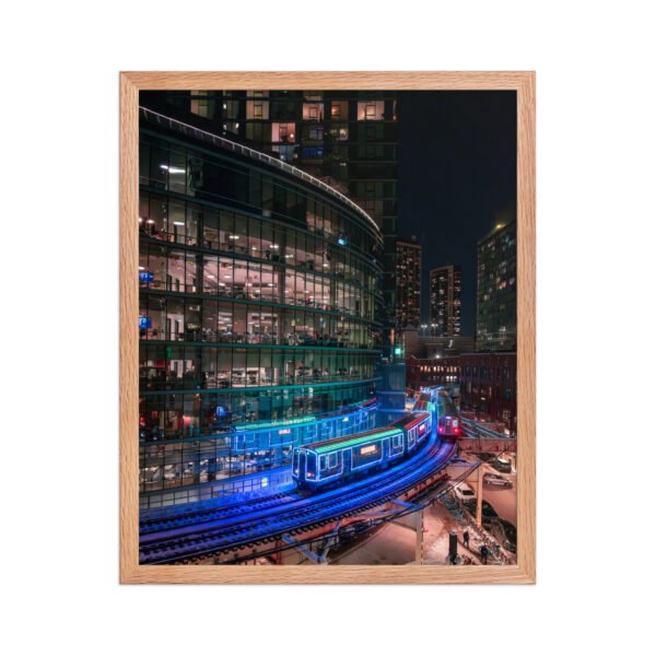 Chicago Neon L Train Night Enhanced Matte Paper Framed Poster