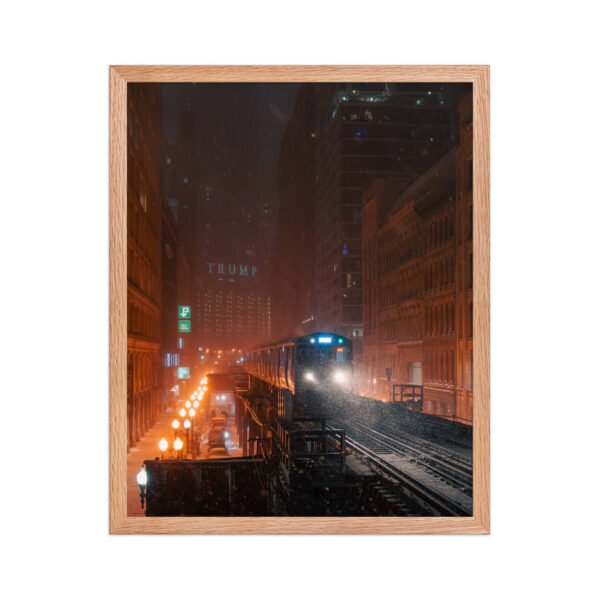 Chicago Snowy Night L Train Enhanced Matte Paper Framed Poster