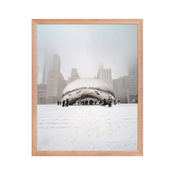 Chicago Snowy Cloud Gate Winter Enhanced Matte Paper Framed Poster