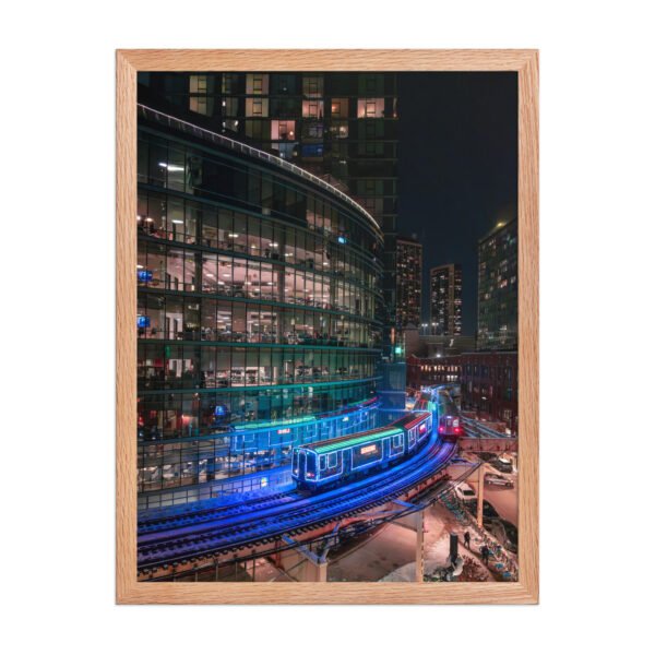 Chicago Neon L Train Night Enhanced Matte Paper Framed Poster