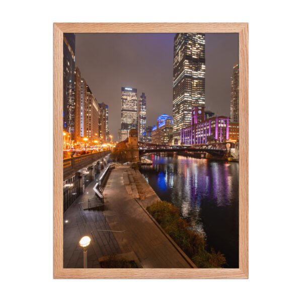 Chicago River Night City Lights Enhanced Matte Paper Framed Poster