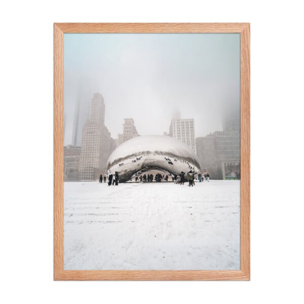 Chicago Snowy Cloud Gate Winter Enhanced Matte Paper Framed Poster