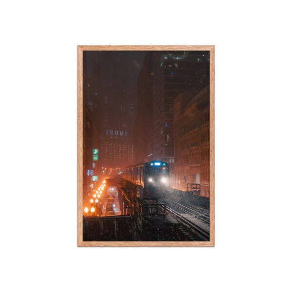 Chicago Snowy Night L Train Enhanced Matte Paper Framed Poster