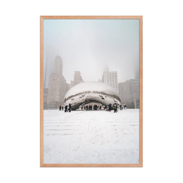 Chicago Snowy Cloud Gate Winter Enhanced Matte Paper Framed Poster