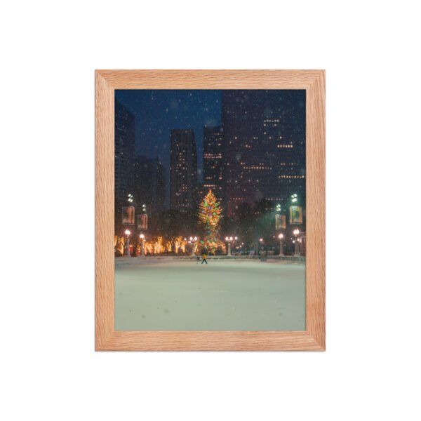 Chicago Winter Christmas Tree Night Enhanced Matte Paper Framed Poster