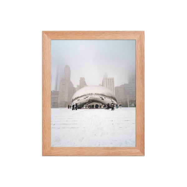 Chicago Snowy Cloud Gate Winter Enhanced Matte Paper Framed Poster