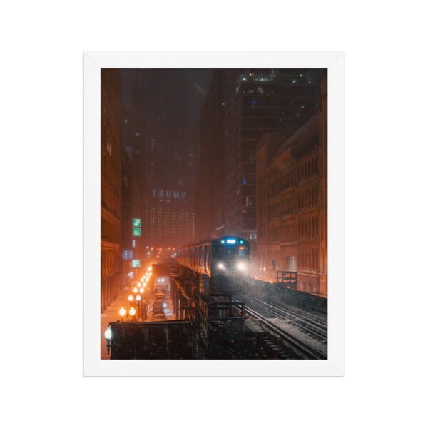 Chicago Snowy Night L Train Enhanced Matte Paper Framed Poster