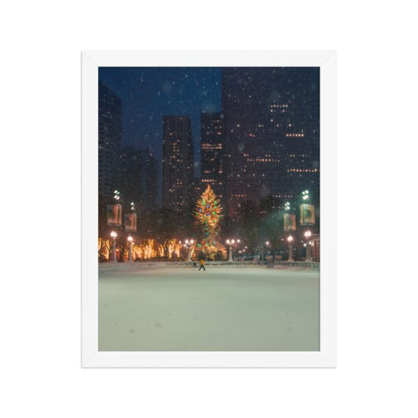 Chicago Winter Christmas Tree Night Enhanced Matte Paper Framed Poster